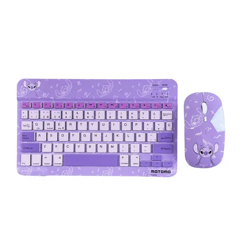 Kit Teclado Y Mouse Inalámbrico Stitch Lila Español Set Teclado Mouse Stitch Lila Rosa